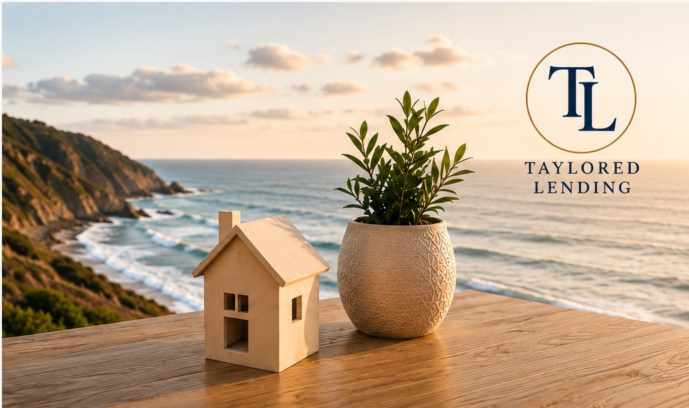 Coastal home loan image with Taylored Lending logo